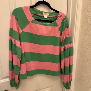 Anthropologie Pink and Green Striped Long Sleeve Top